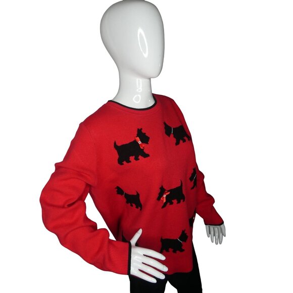 Calligraphie Women's Red Black Dog Sweater XL - Picture 3 of 8